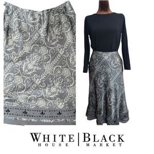 WHbm grey pure silk midi slip skirt a-line size 8 floral parsley